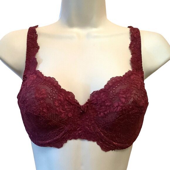 Vintage Victoria’s Secret Bra 36DD | Style 3626 | Burgundy Lace & Satin | 1990s - Picture 2 of 8